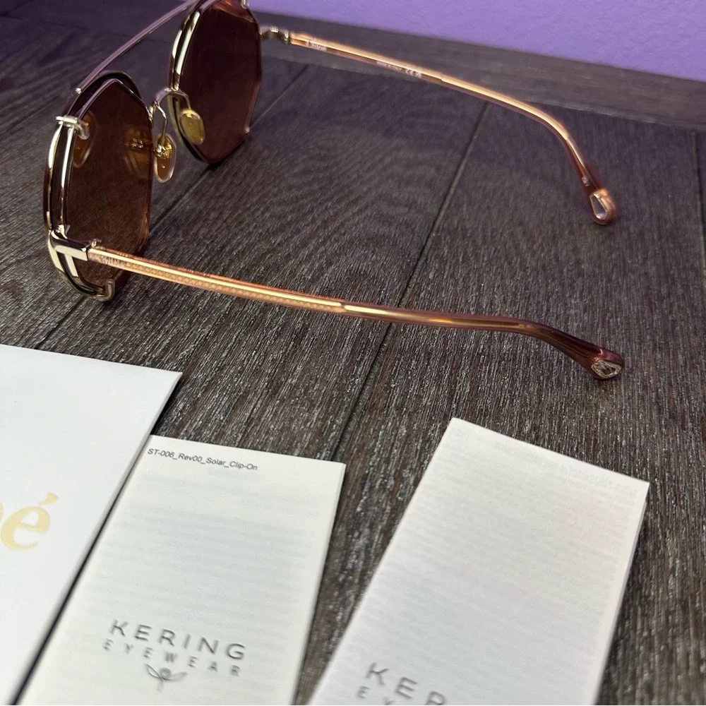 NWT Chloe | Demi Gold Brown “2-in-1” Round Oversized Sunglasses $505 57-20-145